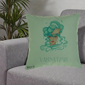 Perna Personalizata Zodiac Varsator Cowgirl, 40x40 cm, Verde, Husa Detasabila, Perna Inclusa, BEKZ®