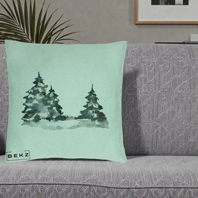 Perna Decorativa Brazi Inzapeziti Acuarela, 40x40 cm, Verde Menta, Husa Detasabila, Perna Inclusa, BEKZ®