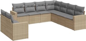 vidaXL Set canapele de grădină, 9 piese, cu perne, bej, poliratan