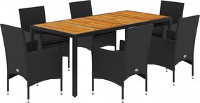 vidaXL Set mobilier grădină perne 7 piese negru poliratan/lemn acacia