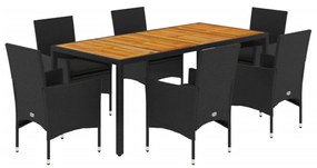 3278673 vidaXL Set mobilier grădină perne 7 piese negru poliratan/lemn acacia