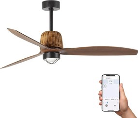 Lustra LED cu Ventilator smart sistem TUYA si telecomanda WEAVER M Black/walnut
