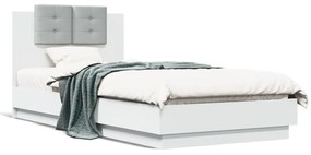 3209940 vidaXL Cadru de pat cu tăblie, alb, 90x200 cm, lemn prelucrat