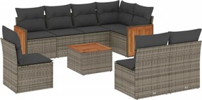 vidaXL Set canapele de grădină, 9 piese, cu perne, gri, poliratan