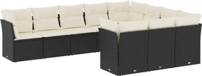 vidaXL Set canapele de grădină cu perne, 10 piese, negru, poliratan