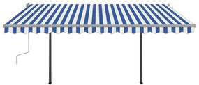 Copertina retractabila manual cu stalpi, albastru alb, 4x3,5 m Albastru si alb, 4 x 3.5 m