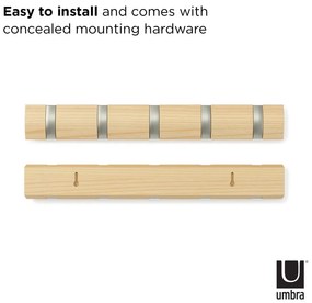 Cuier de perete în culoare naturală din lemn masiv de frasin Flip – Umbra