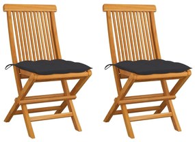 vidaXL Scaune grădină cu perne antracit, 2 buc., lemn masiv de tec