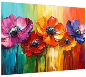 Tablou pe sticlă - Cinci flori colorate (70x50 cm)