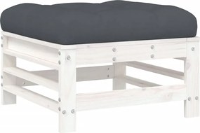vidaXL Taburet de grădină cu pernă, alb, lemn masiv de pin