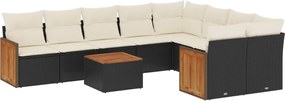vidaXL Set canapele de grădină cu perne, 10 piese, negru, poliratan