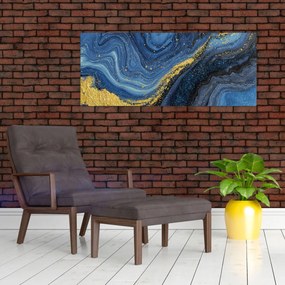 Tablou - Abstracție albastru-aurie (120x50 cm)