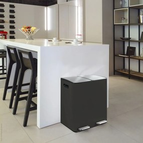 Coș de gunoi negru mat pentru reciclare/cu pedală 2x20 l din oțel Aliya – Spirella