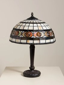 Lampa de masa din metal, cu abajur din sticla vitrata , "Vitralia"