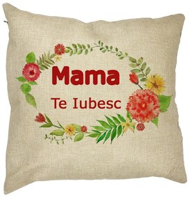 Perna Decorativa Patrata Mama Te Iubesc, 40x40 cm, Husa Detasabila, Burduf