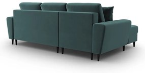 Colțar petrol extensibil, cu spațiu de depozitare cu tapițerie din catifea (cu colț pe partea stângă, cu șezlong) Kyoto – Cosmopolitan Design