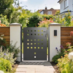 Outsunny Poartă din oțel galvanizat Poartă metalică cu mâner încuietoare 3 chei închidere Poartă 105x130 cm Gri închis | Aosom Romania