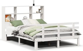 vidaXL Pat cu bibliotecă fără saltea, alb, 120x190 cm, lemn masiv pin