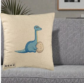Perna Decorativa Brontosaur cu Ou, 40x40 cm, Bej, Husa Detasabila, Perna Inclusa, BEKZ®