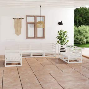 3075450 vidaXL Set mobilier de grădină, 7 piese, alb, lemn masiv de pin
