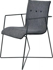 Scaun dining cu brațe tapițat eclectic din metal și stofă tweed, gri, cu picioare negre încrucișate, 87 x 60 x 53 cm, „Saint-Tropez”