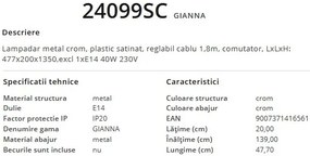 Lampadar, lampa de podea design modern GIANNA crom 24099SC GL