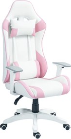 HOMCOM Scaun de Gaming, Design Curse, Inclinabil, Reglabil în Înălțime, Piele Ecologică, 67A x 60L x 120-128Î cm, Roz/Alb | Aosom Romania