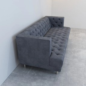 CANAPEA CATIFEA LUX CHESTERFIELD, 210X88X75 CM, CULOARE GRI, SEZUT SPUMA, CADRU LEMN, PICIOARE METAL ARGINTIU