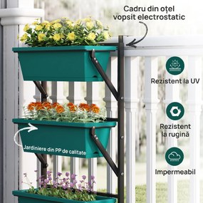 Outsunny Jardinieră Verticală pentru Exterior cu 3 Niveluri și Ghivece cu Orificii de Drenaj, 56x42x100 cm, Verde | Aosom Romania