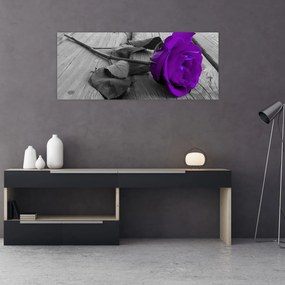 Tablou - Trandafir violet cu tulpina verde (120x50 cm)
