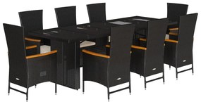 3277533 vidaXL Set mobilier de grădină cu perne, 9 piese, negru, poliratan