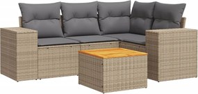 vidaXL Set canapele de grădină cu perne, 5 piese, bej, poliratan