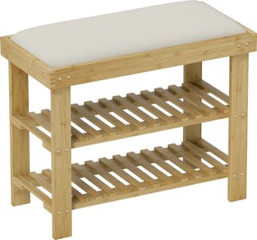 HOMCOM Bancă pentru încălțăminte din bambus, etajeră pentru încălțăminte cu 3 niveluri, stil scandinav, 60 x 29 x 49 cm, crem și lemn natural | Aosom Romania