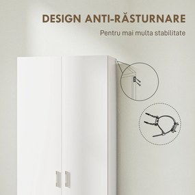 HOMCOM Dulap Multifuncțional cu Uși Batante, 5 Rafturi și 3 Niveluri Reglabile, 60x31,5x165 cm, Alb | Aosom Romania