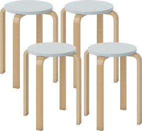 HOMCOM Set de Scaune Stivuibile pentru 4 Persoane, Scaune Moderne de Stivuire, Scaune Rotunde fără Spate, 40x40x45 cm, Lemn Natural | Aosom Romania