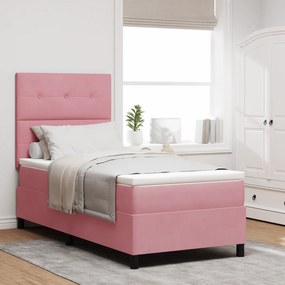 vidaXL Pat box spring cu saltea &amp; LED, roz, 90x190 cm, catifea