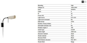 Aplica metal stil retro abajur ajustabil MARTINICA S negru, bej