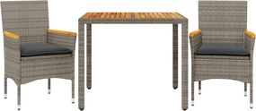 vidaXL Set mobilier grădină cu perne 3 piese gri poliratan/lemn acacia