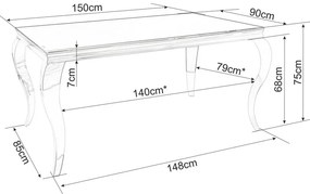 Masa de bucaterie Prince 150 x 90 cm, negru/argintiu