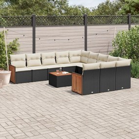 vidaXL Set canapele de grădină, 12 piese, cu perne, negru, poliratan