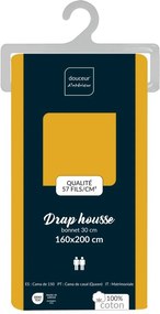 Cearceaf galben din bumbac cu elastic 160x200 cm Lina – douceur d'intérieur