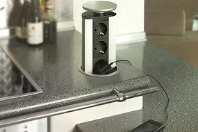 Priza incastrabila rotunda , 3 prize schuko, cablu 1.8 m, negru + aluminiu, GTV