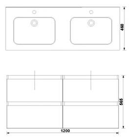 Set dulap baie suspendat Gala Daily cu lavoar dublu inclus, 120 cm, stejar Stejar