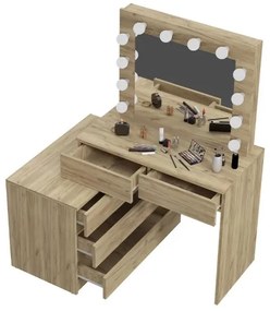 Masă de toaletă cu oglindă LED Nicole stejar craft