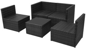 Set mobilier de gradina cu perne, 5 piese, negru, poliratan Negru, 5