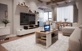 Mobilier de perete living, alb/stejar artisan, MILONA