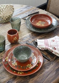 Farfurie de cină din ceramică pictată manual cu motive florale folk, D26,5×H2,5 cm, „Aya"