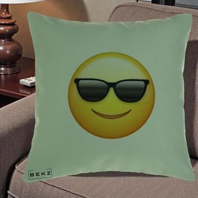 Perna Decorativa Emoji Cool Ochelari, 40x40 cm, Verde, Husa Detasabila, Perna Inclusa, BEKZ®