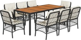 vidaXL Set mobilier de grădină cu perne, 9 piese, negru, poliratan