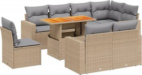 vidaXL Set canapele de grădină, 9 piese, cu perne, bej, poliratan